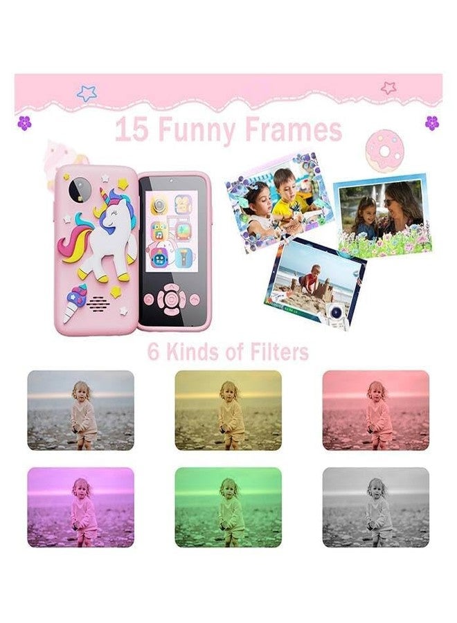 BLiSS HUES لعبة هاتف ذكي للأطفال من BLiSS HUES مصنوعة من البلاستيك، مزودة بمشغل موسيقى MP3، وغطاء خلفي واقٍ، وكاميرا مزدوجة لالتقاط صور السيلفي، وألعاب مدمجة، وشاشة 2.4 بوصة، وكاميرا 8 ميجابكسل، مناسبة للأولاد والبنات (لون وردي موحد). - Image 3